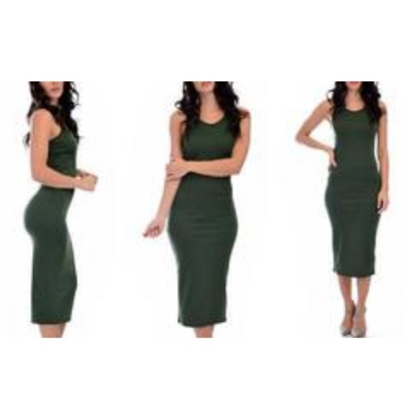Olive green Hourglass Bodycon Midi Dress Large - Picture 1 of 6